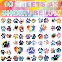 10 Hojas de Tatuajes Temporales de Huella de Acuarela Vibrante - Pegatinas Coloridas de Huella de Mascota para Cara & Body, Decoración de Piel con Tema de Cachorro Lindo para Adultos, Ideal para Recuerdos de Fiesta & Accesorios Diarios - Multicolor - Ver 9