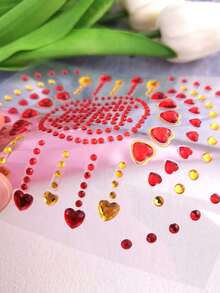 1 Sheet Bold Red & Gold Heart & Circular Rhinestone DIY Face Gems Self-Adhesive Face Jewels For Carnival Parades Latin Parties & Vibrant Makeup Looks Reusable Shiny Face Rhinestones For Women & Festive DIY Beauty Lovers,Rhinestone Face Sticker - Multicolor - View 5