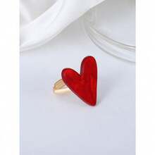 1pc Minimalist Fashion Red/Black/Pink/Blue Heart Ring, Casual & Versatile Suitable For Daily Wear For Women Valentines,Mom,Mother,Mother's Day,Gift - 紅色 - 查看 3