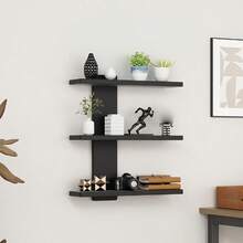 Estantería de almacenamiento de pared multicapa, hecha de tablero de fibra, estantería multifuncional para exhibición para oficina y decoración del hogar, adecuada para coleccionar estatuas y figuritas, estantería decorativa y práctica - Blanco y Negro - Ver 9