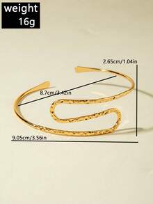 1pc Fashionable Creative Beach Vacation Metal Leaf Arm Cuff, Adjustable Geometric Spiral Starfish Seashell Bracelet, Jewelry Gift Suitable For Middle East Saudi Arabia Party - Gold - View 5