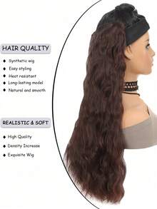 Extensión de peluca sintética con forma de V larga y ondulada, con 4 pinzas resistente al calor, adecuada para mujeres - Negro - Ver 7