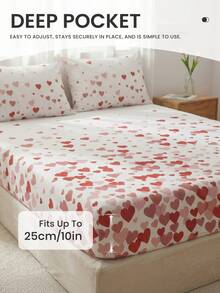 仅含1件床笠，情人节爱心图案床笠，床垫保护套，床罩，床单，舒适家纺，防皱，透气舒适，适用于各种尺寸的床，适合家庭和学生宿舍使用，卧室装饰，床上用品，蓬松床上用品，女士礼物，不含枕头和枕套，可机洗，通过Oeko-Tex认证 - 彩色 - 查看 6