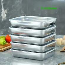 Caja de acero inoxidable para almacenar alimentos con tapa, contenedor para almacenar alimentos de 5 unidades, caja para almacenar alimentos para cocina doméstica, utensilios y gadgets de cocina - Plateado - Ver 2