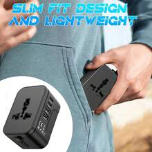 phenomdom 五合一旅行充电器，通用旅行适配器插头，2个Type-C 3A + 2个USB 2.4A快充端口，墙式充电器交流电源插头转换器，适用于美国、欧盟、英国、澳大利亚，USB充电器 - 黑色 - 查看 11