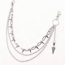 1pc Fashion Punk Metal Waist Chain, Multi-Layer Chain & Rivet Design Jeans Decoration, Versatile For Daily Wear, Men - Silver - View 5