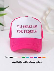 1顶男女通用“WILL SHAKE FOR TEQUILA”印花趣味海绵网眼卡车帽、棒球帽、遮阳帽、老爹帽，适合日常佩戴、户外旅行、徒步、海滩度假 - 彩色 - 查看 9