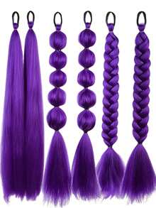 1-3pcs 26 Inch Deep Purple DIY Braiding Hair Extensions | Women's Synthetic Yaki Straight Heat Resistant Fluffy Ponytail | Suitable For Halloween, Christmas, Holiday Parties - Purple - View 5