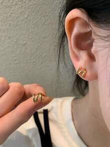 1对时尚简约多层几何C形耳钉，适合少女日常及节日佩戴 - 幾何 - 查看 3