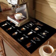 1 Peça Tapete Absorvente de Gel de Sílica com Estampa Retrô de Café, Almofada Lavável Super Absorvente e Resistente ao Calor para Bancada de Cozinha, Proteção e Decoração de Mesa de Jantar, Acessórios de Jantar - Multicolorido - Visão 3