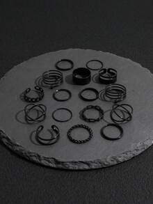 16 st moderiktiga ringar i gatustil, minimalistiska fingerringar i legering, retro, enkel och elegant stil för kvinnor - Svart - Visa 2