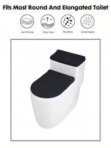 1 Juego de Tapa de Inodoro con Diseño en T de unicolor Jacquard, Cubierta de Asiento de Inodoro Elástica Extraíble a Prueba de Polvo y Suciedad, Juego de Tapa de Inodoro y Tapa del Tanque, Adecuado para la Decoración del Baño, Inodoro no Incluido - Multicolor - Ver 3