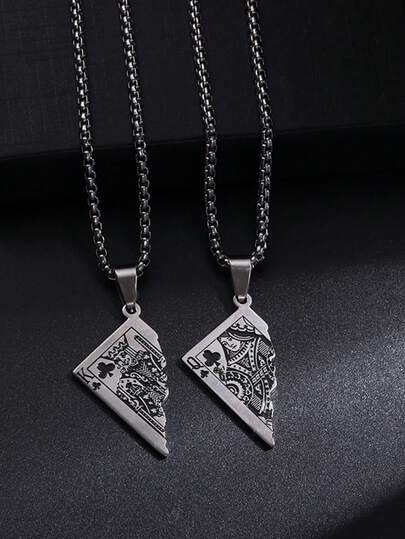 1 pieza Nuevo collar colgante de acero inoxidable con etiqueta de media carta del rey de póker estilo punk para mujeres y hombres, joyería de la suerte con forma de picas y corazones, regalo