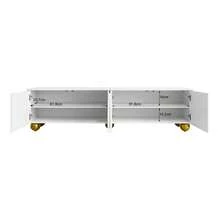 Low TV Unit With Textured Doors, Drawers, Open Compartments, Gold Handles And Legs. - White - View 7