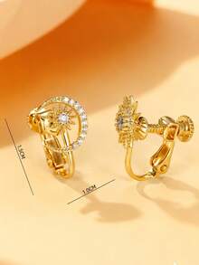1 Pair Fashionable Minimalist Star & Moon Clip-On Earrings, Suitable For Women's Daily Wear, Holiday Parties - Yellow - View 2