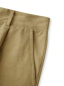 Men's Linen Pants Solid Color Pleated Mid Waist Straight Leg Casual Trousers With Pockets For Daily Office - màu xanh quân đội - Xem 9