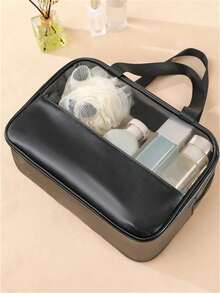 Dual Handle Large Capacity Transparent Makeup Bag, Suitable For Cosmetics And Toiletries, Beach Bag, Back To School Summer Travel Essentials - Black - View 6
