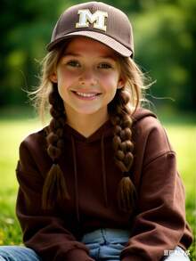 1顶加厚儿童嘻哈帽 A-Z 字母棒球帽 男女童可调节后扣帽 户外休闲遮阳帽 骨白色 9-14岁 - 咖色 - 查看 4