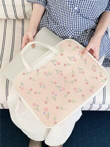 1pc Pink Tulip Flower Pattern Lightweight 16/15/14 Inch Laptop Bag, PU Leather Waterproof Padded Shockproof Laptop Sleeve, Essential For College Students And Lightweight Travel - Beige - View 9