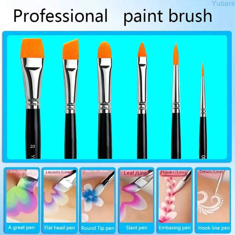 Bộ 6 cọ vẽ mặt, thích hợp cho vẽ mặt và cơ thể, có thể dùng với sơn acrylic, màu nước, sơn dầu và màu gouache. - Một cỡ - Xem 12