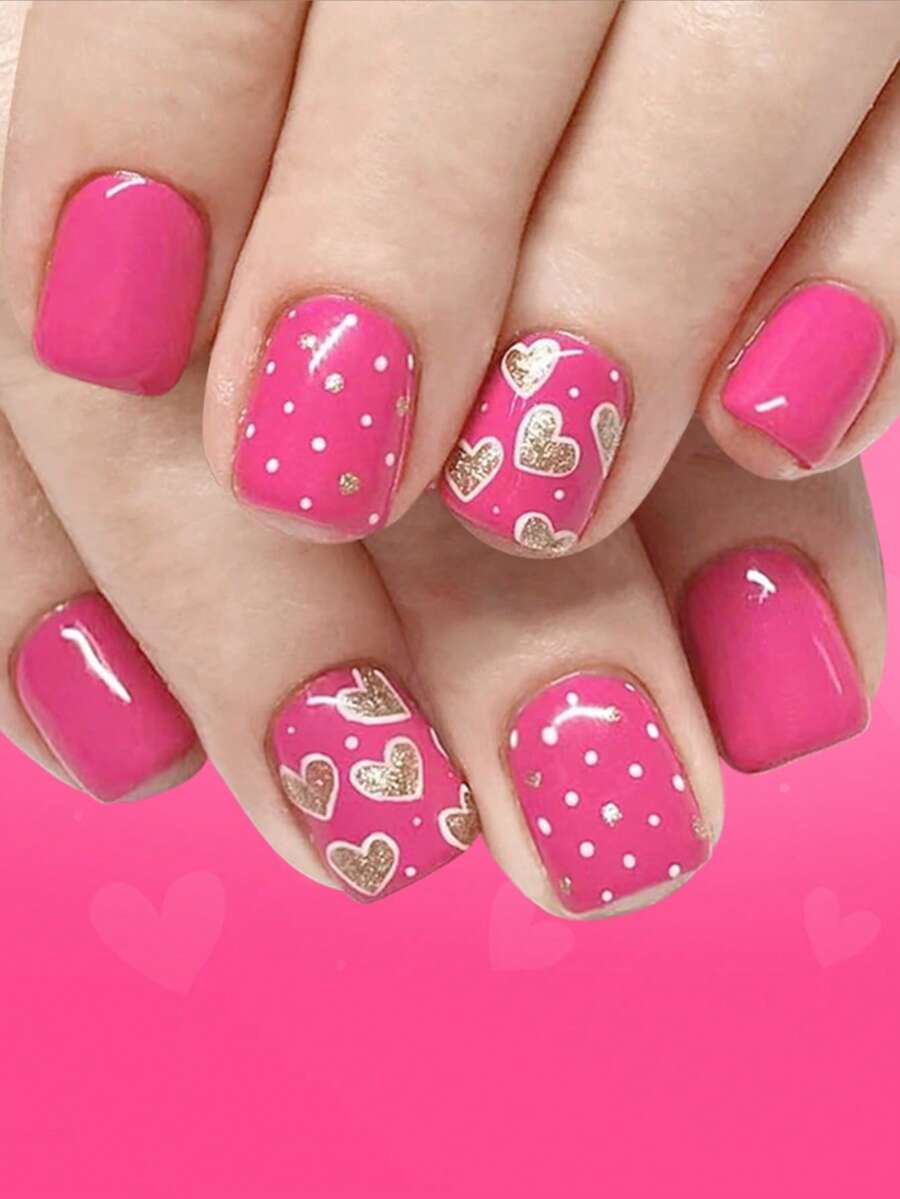Bộ 24 móng giả ngắn vuông màu hồng nude phong cách Y2K, họa tiết trái tim đỏ và chấm bi trắng, phủ toàn bộ móng, bao gồm 1 dũa móng và 1 miếng dán keo móng, thích hợp cho bé gái, các bà mẹ, làm quà tặng móng tay và bán sỉ, phù hợp cho các dịp lễ, tiệc tùng, hẹn hò và sử dụng hàng ngày.