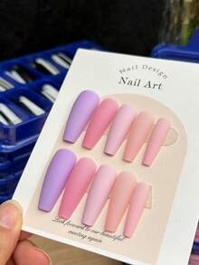 120pcs Matte Coffin Shaped Press-On Nails, Pink & Purple Solid Ballet Slipper Style ABS Full Cover Artificial Nails, Suitable For Nail Extension - Multicolor - View 3