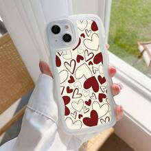 1pc Fashionable Wavy Irregular Protective Phone Case With Red Heart Pattern, Compatible With IPhone 17 Air/17 Pro/17 Pro Max/17/16e/16/15/14/13/12/11/X/XR/8/7 And Galaxy A14/A15/A54/S24/S24 Ultra Series - Clear - View 5