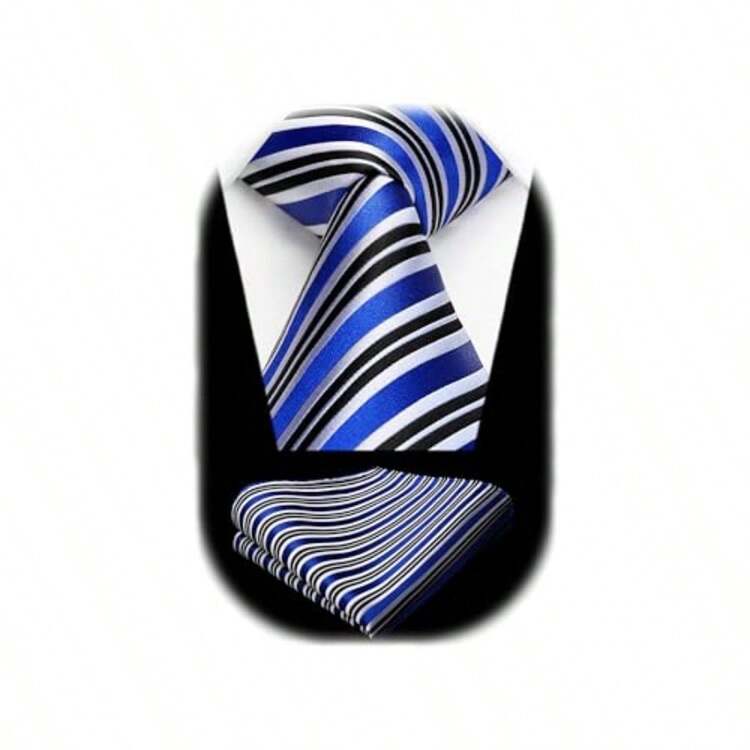 Corbata de seda tejida clásica para hombre corbata a cuadros con bolsillo corbata de seda tejida clásica para hombres negocios formales-B006 - B-02 Azul y Negro - Añade 6