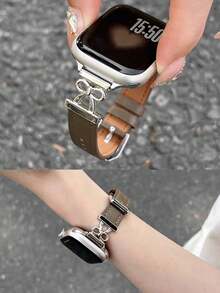 1条真皮表带，兼容38mm/40mm/41mm/42mm/44mm/45mm/46mm/49mm女士智能手表表盘，兼容Series 10/9/8/7/6/5/4/3/2/1 SE Ultra系列。 - 灰褐色 - 查看 1