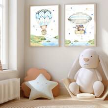 1幅帆布墙画_儿童房海报，热气球，儿童艺术，墙面装饰，图片，动物图案，礼物，波西米亚风格，婴儿用品 - 带框婴儿房墙画，完美适用于游戏室装饰、婴儿房装饰、托儿所装饰、幼儿园装饰、男孩房装饰、女孩卧室装饰、儿童房装饰。 - 彩色 - 查看 10