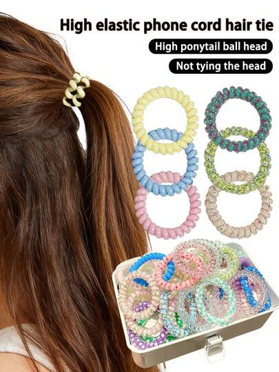 12pcs/Set Fashionable Colorful Spiral Hair Ties, Scrunchies For Ponytail, Bun, Casual Wear, Gift