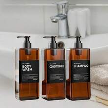 3pcs 500ml/16.9oz Refillable Plastic Pump Bottles, Includes Labels, Reusable For Shampoo, Body Wash, Cosmetics, Bathroom Shower Containers