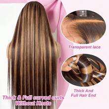 34 Inch 200% Density Straight Real Hair Lace Front Wigs With Natural Hairline - 5*5 13*4 Ear To Ear Straight Pre Plucked Pre Bleached HD Transparent Lace Frontal Wigs Glueless - Ombre Honey Blonde Highlight P4/27 Color - Wear And Go Pre Cutting Pre Ironing Pre Pulling Brazilian Virgin No Glue Needed No Skills Lace Closure Wigs Frontal Glueless - Blended Frontal Human Hair Wigs Glueless Weaves Wigs For Women Daily Use - S4/27 - View 5