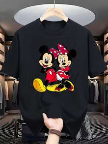 Black, Bright, Fashionable, Casual Cotton, Simple And Fashionable Disney Comfortable Sports Printing, Easy Pattern Gift, Casual Knitting, Cool Top, Favorite Fashion, Youth Sleeve T-Shirt, Elegant And Unique Male Printing, Bright And Comfortable. - 黑色 - 查看 1