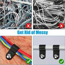 100pcs R-Type Cable Management Clips, Adjustable Wire Fasteners, Household & Commercial Use Anti- Cable Organizers, Sturdy, Keeps Desk & Wall Cables Tidy - Black - View 8
