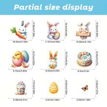 88片/9张可重复使用的PVC复活节静电窗贴，图案包括可爱的兔子、彩蛋、蝴蝶、鲜花和车辆，以及“复活节快乐”字样——是返校、复活节、狂欢节和新年礼物的理想之选。 - 彩色 - 查看 8