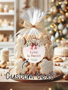 Personalized Custom Text, "Love Is Sweet", Wedding Cookie Favor Labels, Christmas Wedding Cookie Favor Stickers, Wedding Cookie Labels, Thank You Stickers, Holiday Party Stickers - Multicolor - View 1