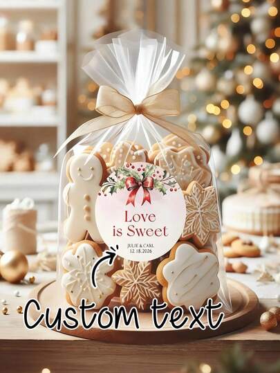 Personalized Custom Text, "Love Is Sweet", Wedding Cookie Favor Labels, Christmas Wedding Cookie Favor Stickers, Wedding Cookie Labels, Thank You Stickers, Holiday Party Stickers