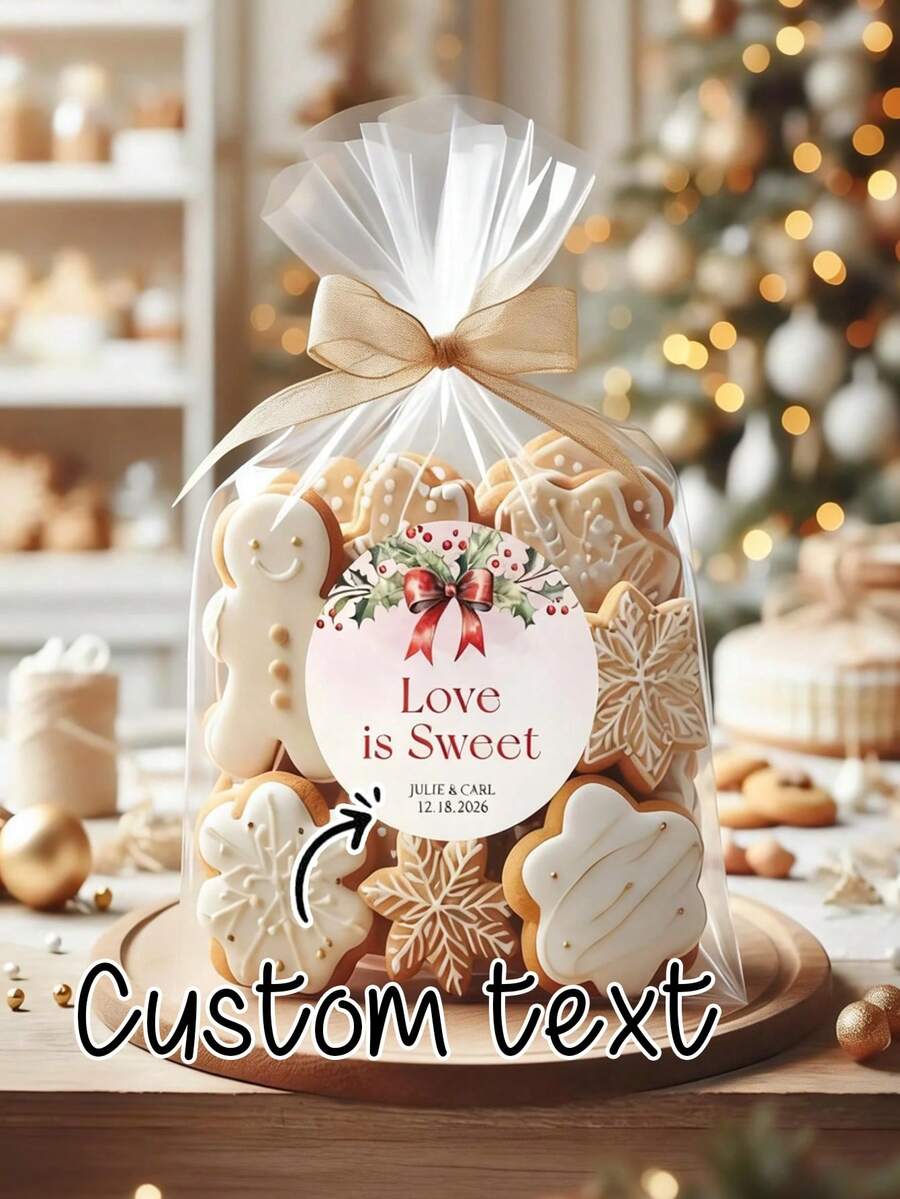 Personalized Custom Text, "Love Is Sweet", Wedding Cookie Favor Labels, Christmas Wedding Cookie Favor Stickers, Wedding Cookie Labels, Thank You Stickers, Holiday Party Stickers - Multicolor - View 1