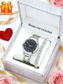 2pcs Girls' Fashionable Business Luxury Casual Roman Scale Quartz Watches, Paired With Jewelry Bracelets, Suitable As A Birthday/Holiday Gift For Girls, Suitable For Students, Very Suitable For Daily Life Such As School, Parties, And Travel. Graduation Season, Ramadan, Valentine's Day, The Perfect Gift For Girls - Multicolor - View 10