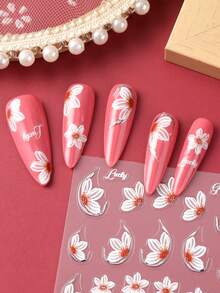 2片装白色花朵美甲贴纸，优雅兰花、山茶花、白色花瓣设计、百合花，适合春夏婚礼美甲DIY，女士及女孩适用 - 彩色 - 查看 4