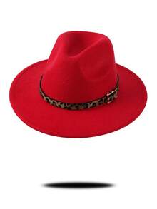 1pc Gray Felt Fedora Hat, Wide Brim Design With Leopard Print Band & Metal Buckle Decor, Chic & Stylish For Casual, Commute, Street Wear, Unique & , Multi-Color Options To Match Various Outfits