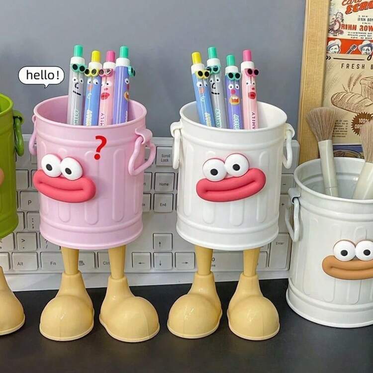 [Large Mouth Pen Holder Makeup Brush Bucket] Cute, High-Quality, Large Capacity, Ideal Choice For Student Desks, Simple American Retro Style. Suitable For Storing Cosmetics, Home Office Supplies And Stationery. This Cartoon-Shaped Pen Holder Is Cute And Simple, With A Retro Style, Making It The Perfect Storage Choice For Student Desks And Offices. - Multicolor - View 3