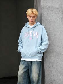Mens Graphic Hoodies Y2k Cute Pullover Oversized Fashion Streetwear Casual Hooded Sweatshirt Unisex Tops - Xanh da trời 1 - Xem 1