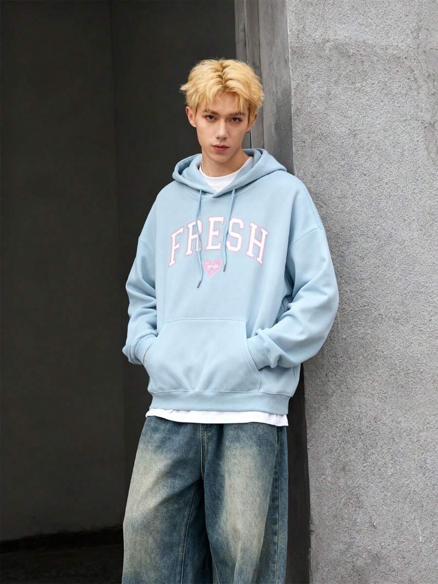 Mens Graphic Hoodies Y2k Cute Pullover Oversized Fashion Streetwear Casual Hooded Sweatshirt Unisex Tops - Xanh da trời 1 - Xem 1