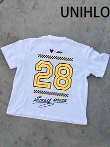 Disney UNIHLO  Street Life Men's Casual Loose  Mickey  Cartoon  Print Short Sleeve T-ShirtSummer - trắng - Xem 4