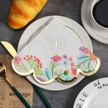20/40/60pcs Spring Floral Butterfly Golden-Embossed Napkins With Ruffled Edges Disposable Elegant Cocktail Napkins For Birthday Spring Tea Party Decorations Wedding Decorations - Multicolor - View 6