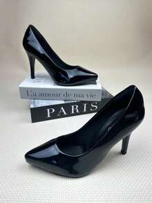 Women's Elegant Patent Leather Stiletto Heel Shoe (9.5 Cm) Comfortable, Available In Black, Pink, Red, Nude, Rose, And Blue. - 黑色 - 查看 4
