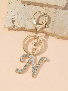 1pc Women's Fashion A-Z Letter Decorated Chain Pendant Keyring Wallet Handbag Charm - 銀色 - 查看 8