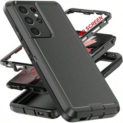 para Funda S21 Ultra, Grado Militar 3 en 1 Cuerpo Completo Resistente a Golpes Resistente al Polvo/Cadas Funda de Proteccin Resistente, para S21 Ultra 6.8 inch, Negro
